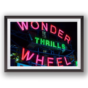 Coney Island Wonder Wheel at Night in Brooklyn, NY . Urban Wall Art, Decor, New York, Coney Island, Travel, American, Poster, Art