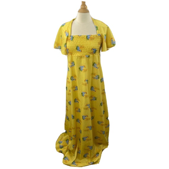 VTG 70's Yellow Floral Boho Hippie Maxi Prairie C… - image 1