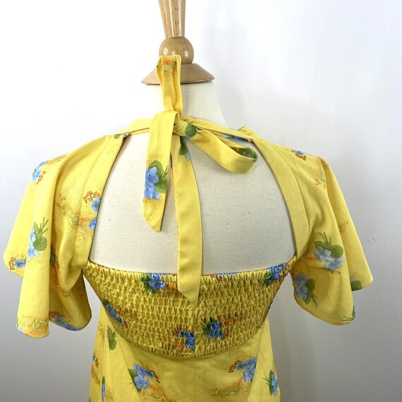 VTG 70's Yellow Floral Boho Hippie Maxi Prairie C… - image 3