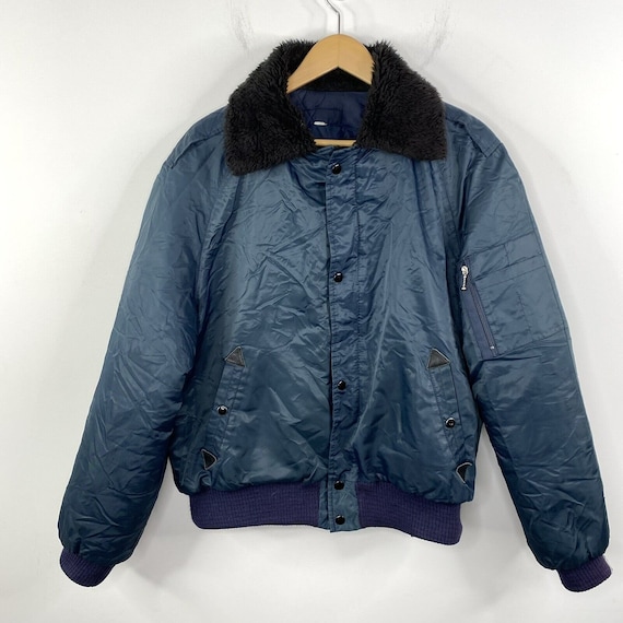 Vintage 70s Mens XL Blue Flight Aviator Bomber Ja… - image 1