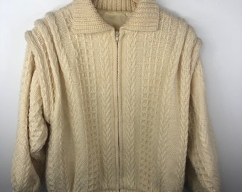 Branigan Weavers Ireland Knit Wool Zip Up Lined Sweater Jacket Women's Size L