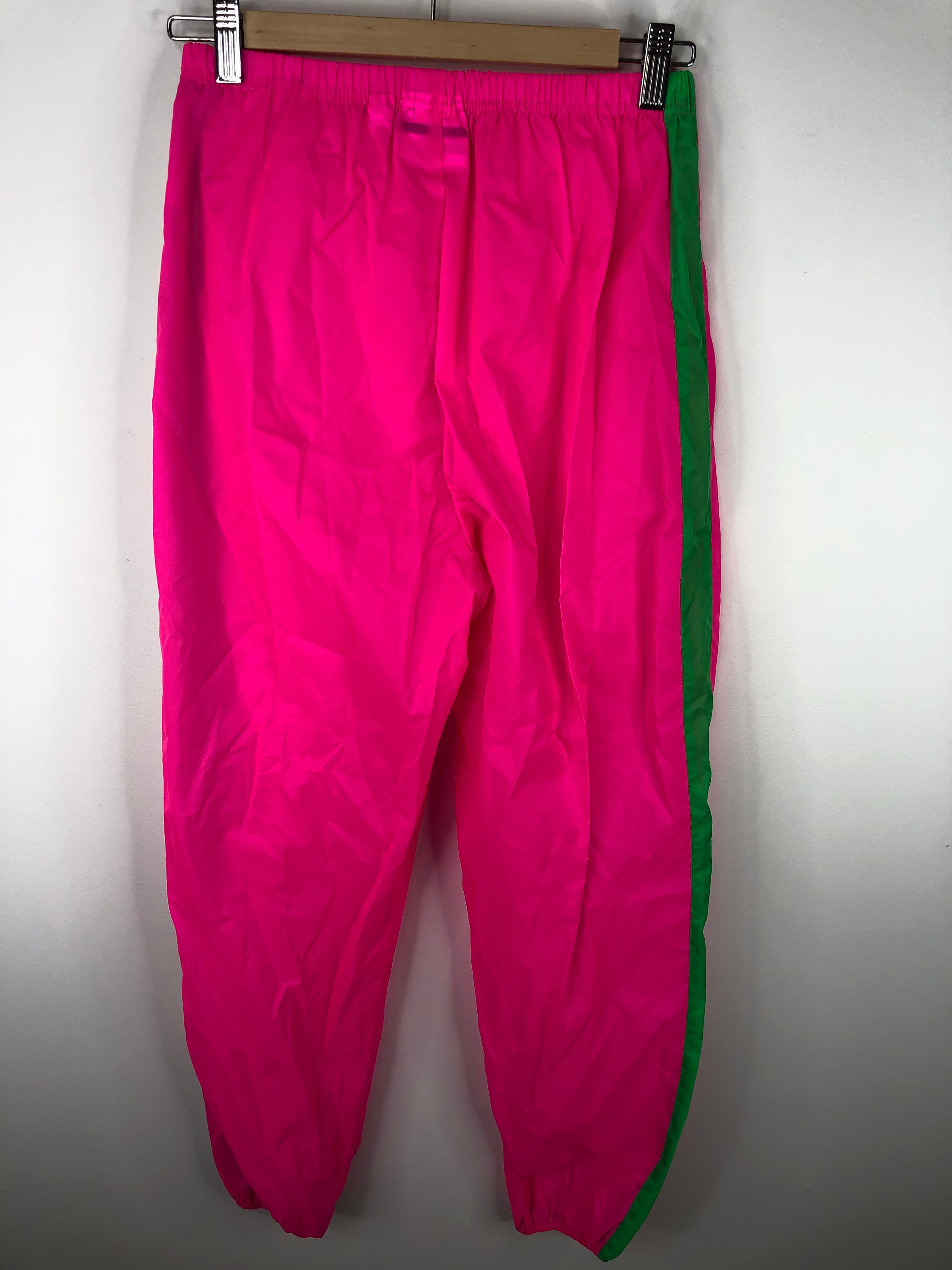 Vintage Track Pants Jacket Set Neon Pink Green Womens XS S Slush Rain