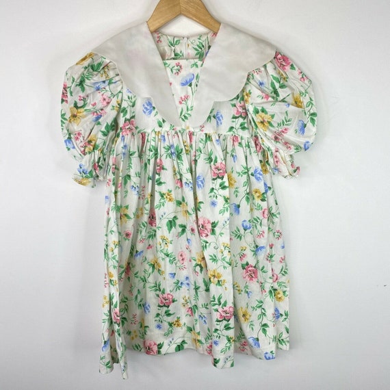 Vintage 80's Girls Size 6 Floral Dress Pan Collar… - image 1