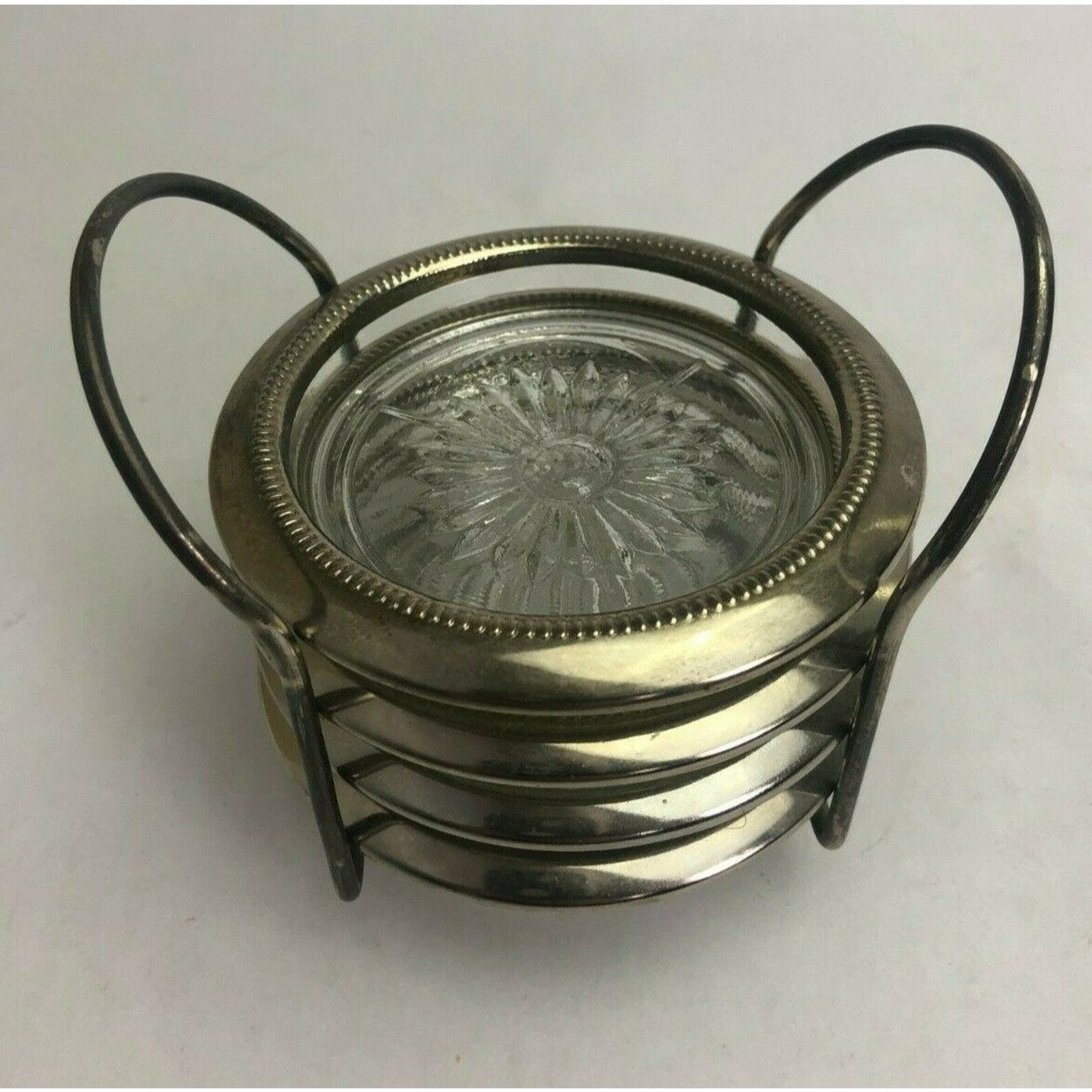 Vintage Pewter Glass Coasters Set di 4 con supporto peltro Etsy