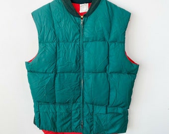 Vintage Falcon Woods Reversible Down Hunting Vest Green Red Mens Large