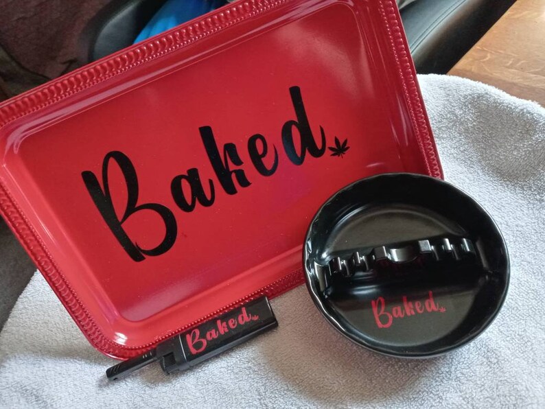 Red Baked Rolling Tray Set Marijuana Tray 420 Ashtray Etsy