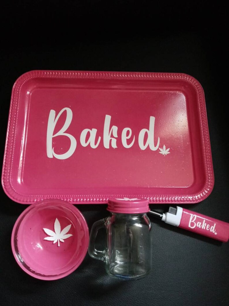 Pink Baked Rolling Tray Set 420 Marijuana Rolling Tray Etsy