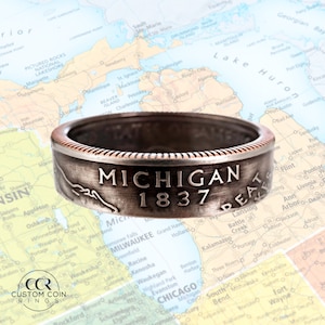 Ring met Michigan-munt | Handgemaakte ring | Gepersonaliseerde sieraden | Minimalistische ring | Jubileumcadeau