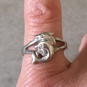 Silver 925 Greek Ring for Women and Girls. Dolphins Swimming Ring. Sterling Silver Summer Ring.