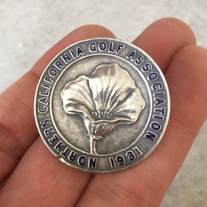 California Golf Silver Medal. Vintage 1931&#39;s Sterling Silver Northern California Golf Association. Golf Sports Collectible Memorabilia.