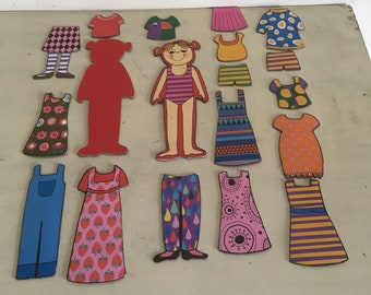 Magnetic Dress-up Doll, Vintage Collectible Children Toys. Doll Figure with Various Outfits. Original Paper Case.