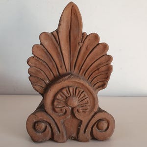 Antique Greek terracotta acroterion antefix with palmette design, neoclassical roof ornament, Original late 19th century architectural piece