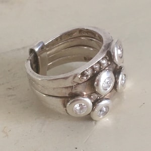 4 Strands Silver Bubble Ring. Multi Stones Cluster Sterling Silver Ring Hallmarked 925. Vintage & Handmade Jewelry for Ladies.