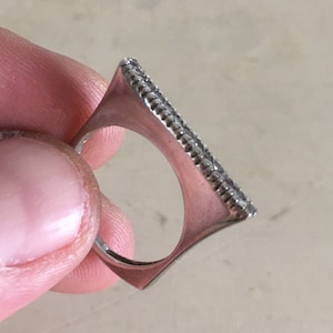 Sterling Silver Flat Shaped Ring with Faceted Zircon Gems. Strange Design Vintage Handmade Ring. Fine Jewelry from Greece.