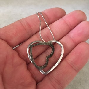 Silver Handmade 2 Hearts Pendant with Silver Chain. Vintage Romantic Love Pendant for Women.