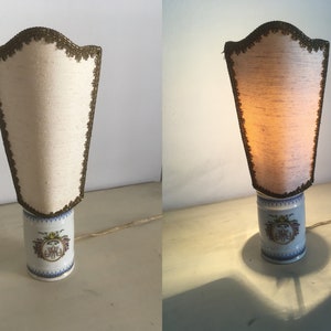 Half Shade Small Porcelain Vintage Lamp. Working Condition. Cool Ambiance Tabletop Table Bedside Lamp.