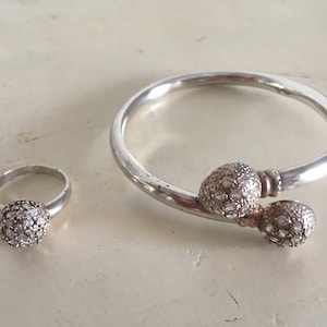 Sterling Silver Bracelet & Ring Set. Matching Signet Bracelet with Ring. Hallmarked 925 Vintage Handmade Jewelry.