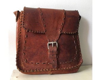 Unisex Messenger Leather Bag. Vintage Shoulder Bag and/or Hand Bag.