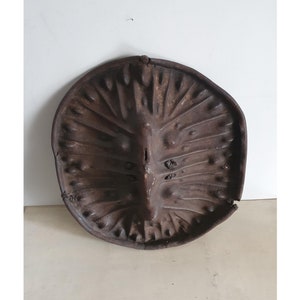 Original, Very Rare, Antique African Leather Wood, Tribal Arm Shield , 60cm (23.6 in), Authentic Handmade Warrior Artifact with Aged Patina.