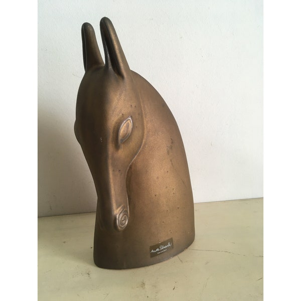 Anette Edmark Sweden Design Ceramic Horse Bust. Vintage Signed Tabletop Sculpture Ornament.