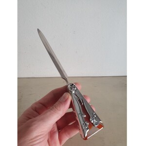 Abrecartas/cuchilla vintage con mango de ágata y plata maciza, 8,26 pulgadas, diseño artesanal. Accesorios de oficina coleccionables hechos a mano.