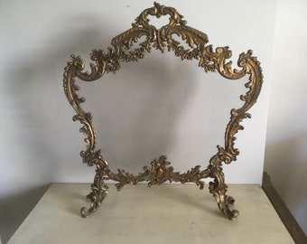 Gilt Bronze French Rococo Firescreen. Vintage Elaborate Firewall Screen. Fireplace Ornate Fireguard.