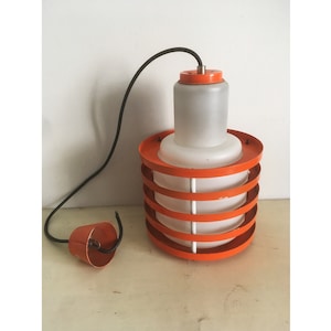 Mid-Century Modern Ringline Ceiling Pendant Light in dark orange. Metal and Milk Glass Vintage Light. 1960&#39;s Decoration Lighting.