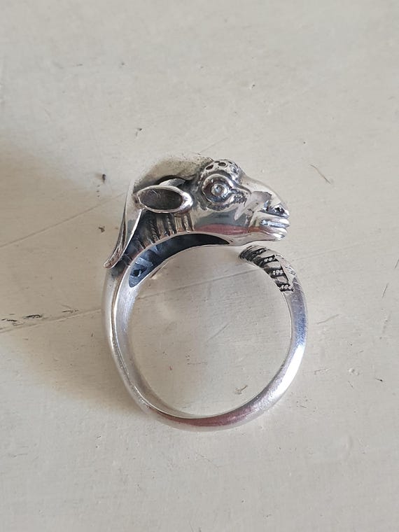 Sterling Silver Ram Head Ring, Adjustable Open Ba… - image 4