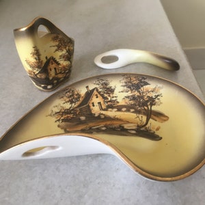 1950's Modernist Ceramic Set by Italo Casini. Signed Italian Mid-Century Handmade Ceramics. Sesto Fiorentino Rare 3 Pieces Tableware.