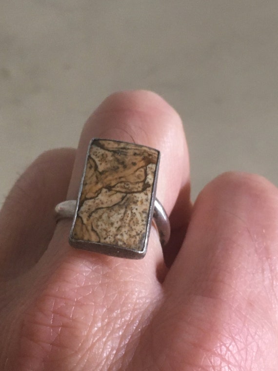 Sterling Silver 950 Jasper Rectangular Signed Rin… - image 7
