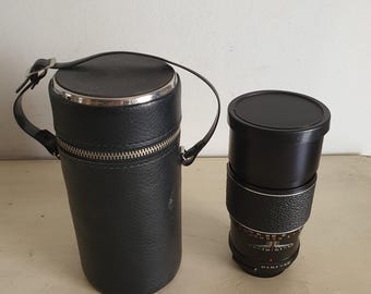Vintage Auto Chinon 200mm f/3.5 Telephoto Lens with Case - Manual Focus, Japan, M42 Mount - 1970s Classic Camera Lens.