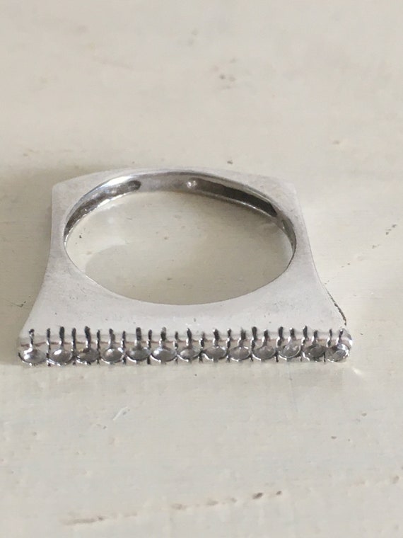 Sterling Silver Flat Shaped Ring with Faceted Zir… - image 3