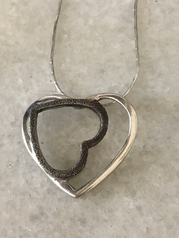 Silver Handmade 2 Hearts Pendant with Silver Chai… - image 5