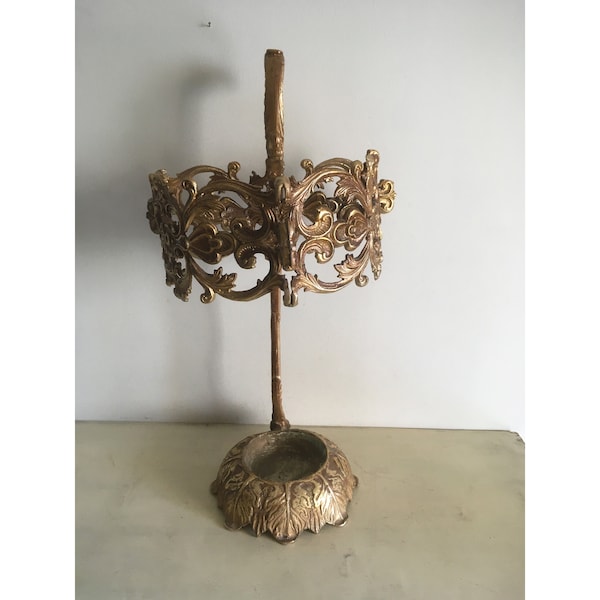 Gilded Bronze Vintage Umbrella Stand. Etched Pierced Umbrella Holder. 1960's Hall Furniture. Ornate, Umbrellas, Walking Sticks, Storage.