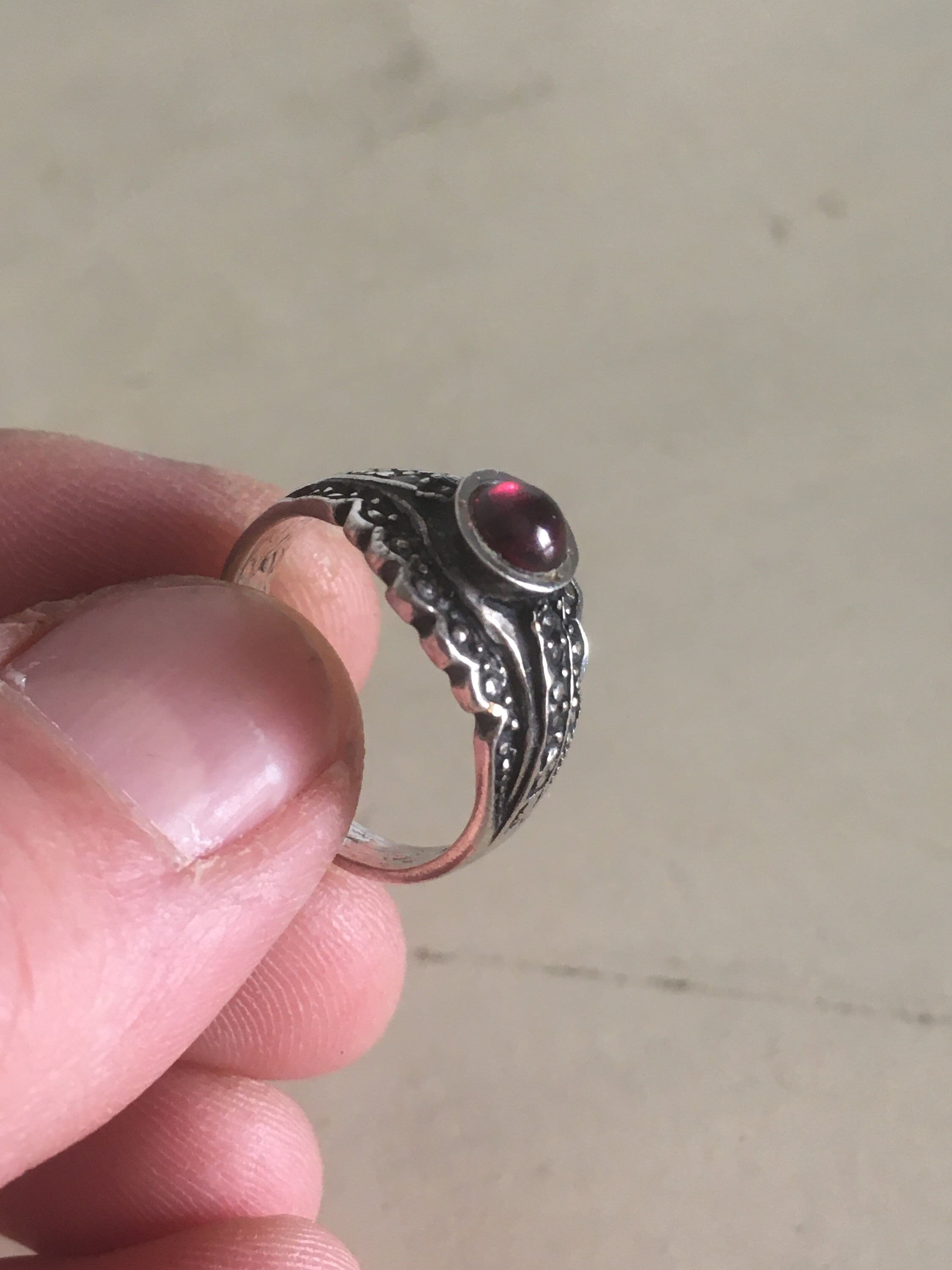 Red stone sterling silver ring Etsy