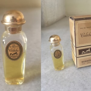 Vintage HERMES Caleche Perfume 7.5 ml Miniature Bottle in Original Case. Semi Full Collectible 1960&#39;s Aroma Glass Bottle.