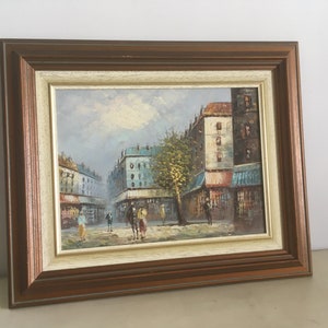 Impressionist Painting Street Scene of Paris. Unsigned Oil on Hardboard Canvas Painting. Vintage Framed Painting 22.4 X 18.9 inches.