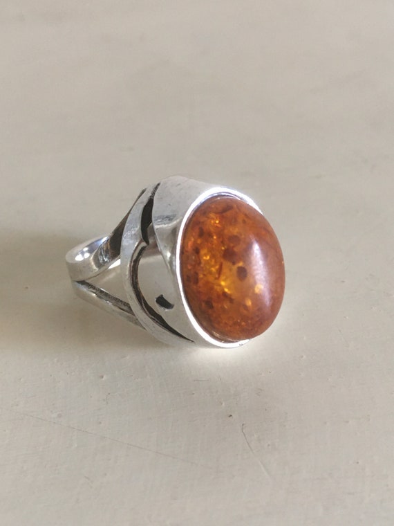 Sterling Silver and Amber Ring. Tall & Big Oval F… - image 7