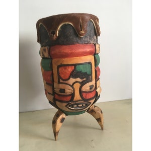 Human Figured Vintage Drums. African Hand Made Colorful Percussion. Wood & Goat Skin. Working Condition. Beginners Kids Drums, Tribal Decor