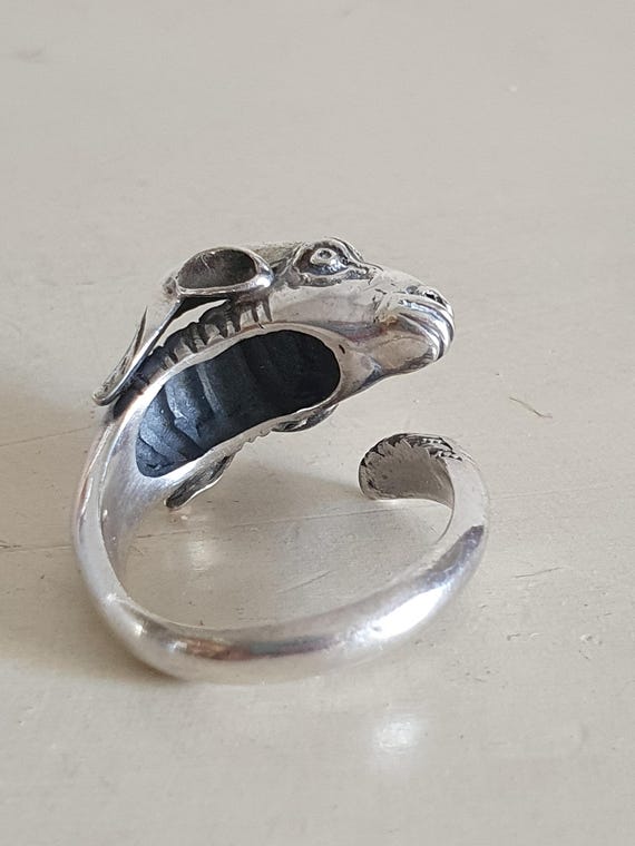 Sterling Silver Ram Head Ring, Adjustable Open Ba… - image 3