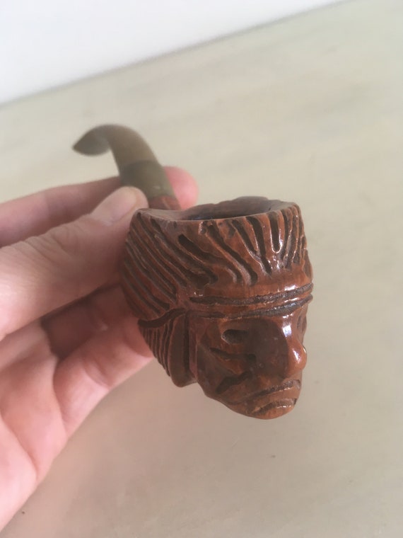 Native American Figure Pipe. Ceremonial Indian Face Smoking Pipe. Vintage &  Handmade Signed Made in Italy Briar Pipe. Stinger-no Filter-pipe