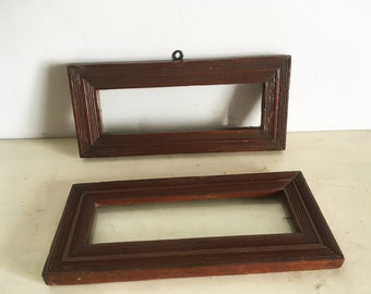 Elongated Horizontal Vintage Thick Wooden Frames. Pair of 2 Handmade Greek Picture Painting Frames, Wall Hangings.