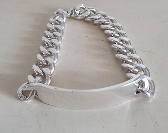 Vintage French Silver ID Bracelet Michel, 1970s Chunky Jewellery