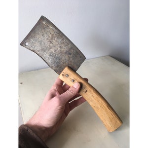 Greek 1950&#39;s Meat Cleaver. Vintage Cleaver with Wooden Handle. Handmade Butchers&#39; Cleaver.