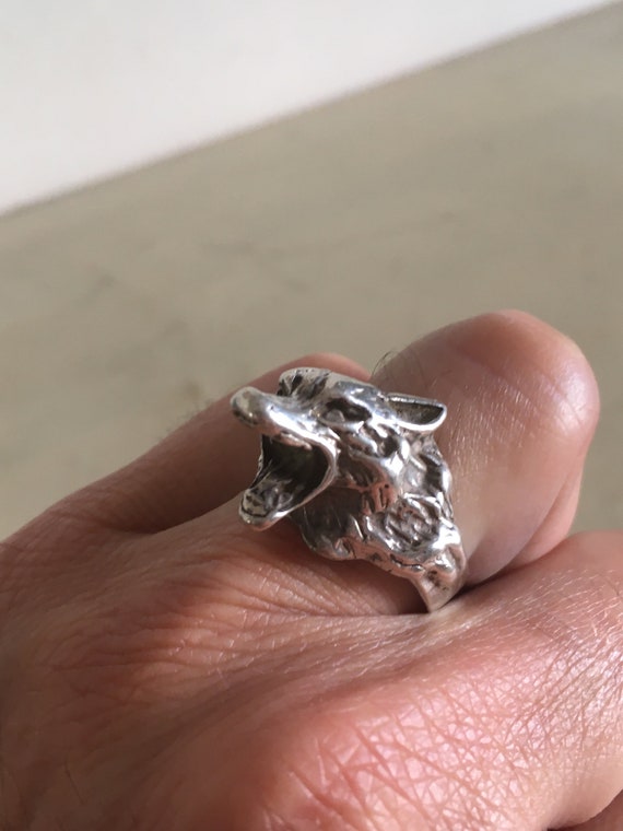 Sterling Silver Wolf Head Ring. Wolf Sculpture Ha… - image 3