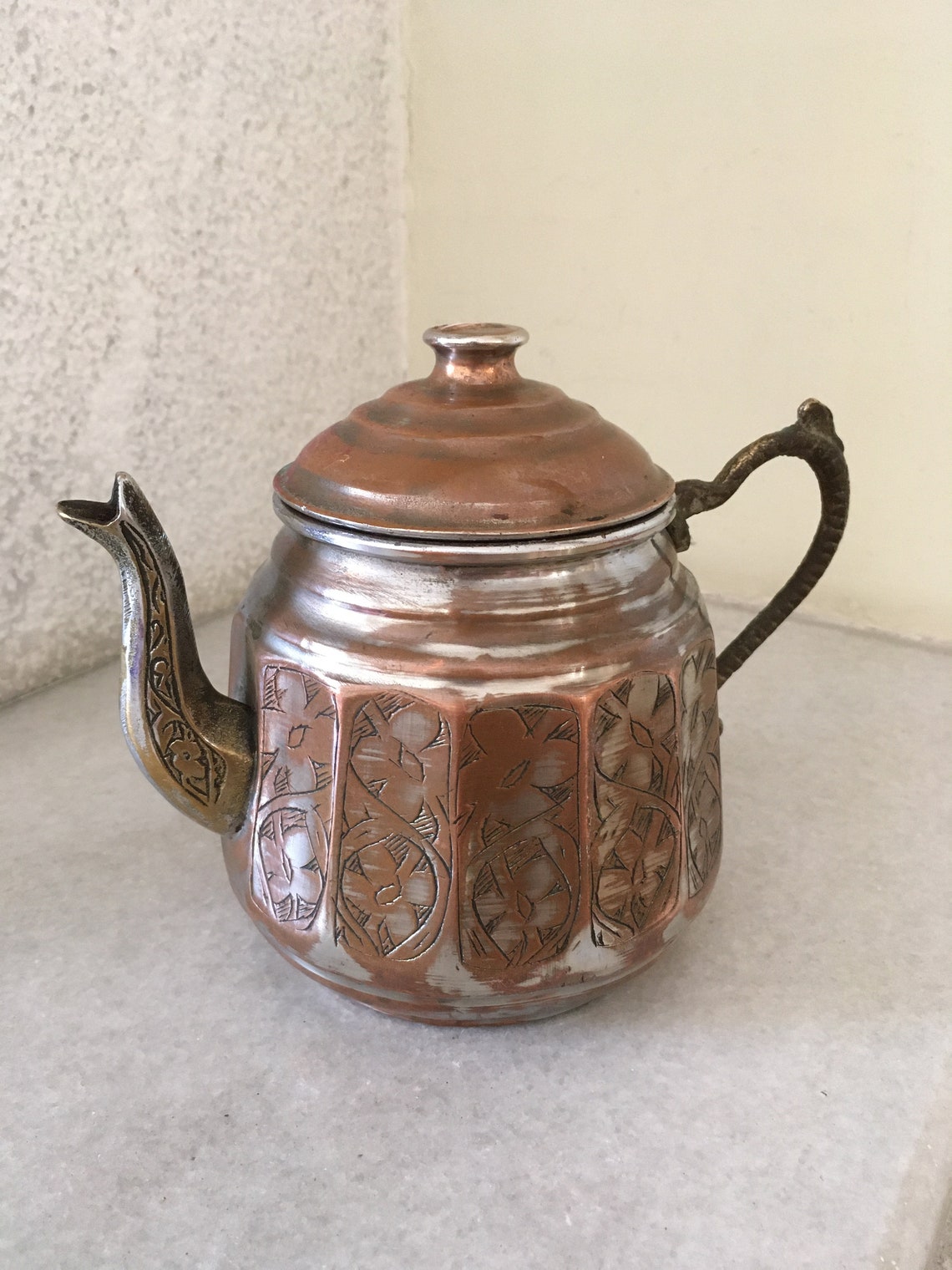 Engraved Vintage Teapot. Natural Timeworn Patina Teapot. Etsy