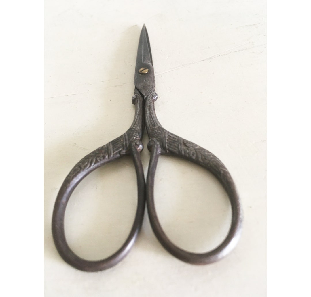 Signed Solingen Antique German Embroidery Scissors. Cast Iron Ornate