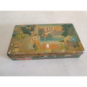 Vintage ELIT Chocolate Bonbon Tin Box, Turkish Candy Factory, 18.5 cm Metal Storage, Art Deco Style, Collectible Tin Container.
