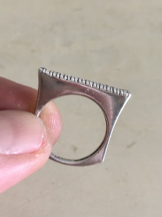 Sterling Silver Flat Shaped Ring with Faceted Zir… - image 2