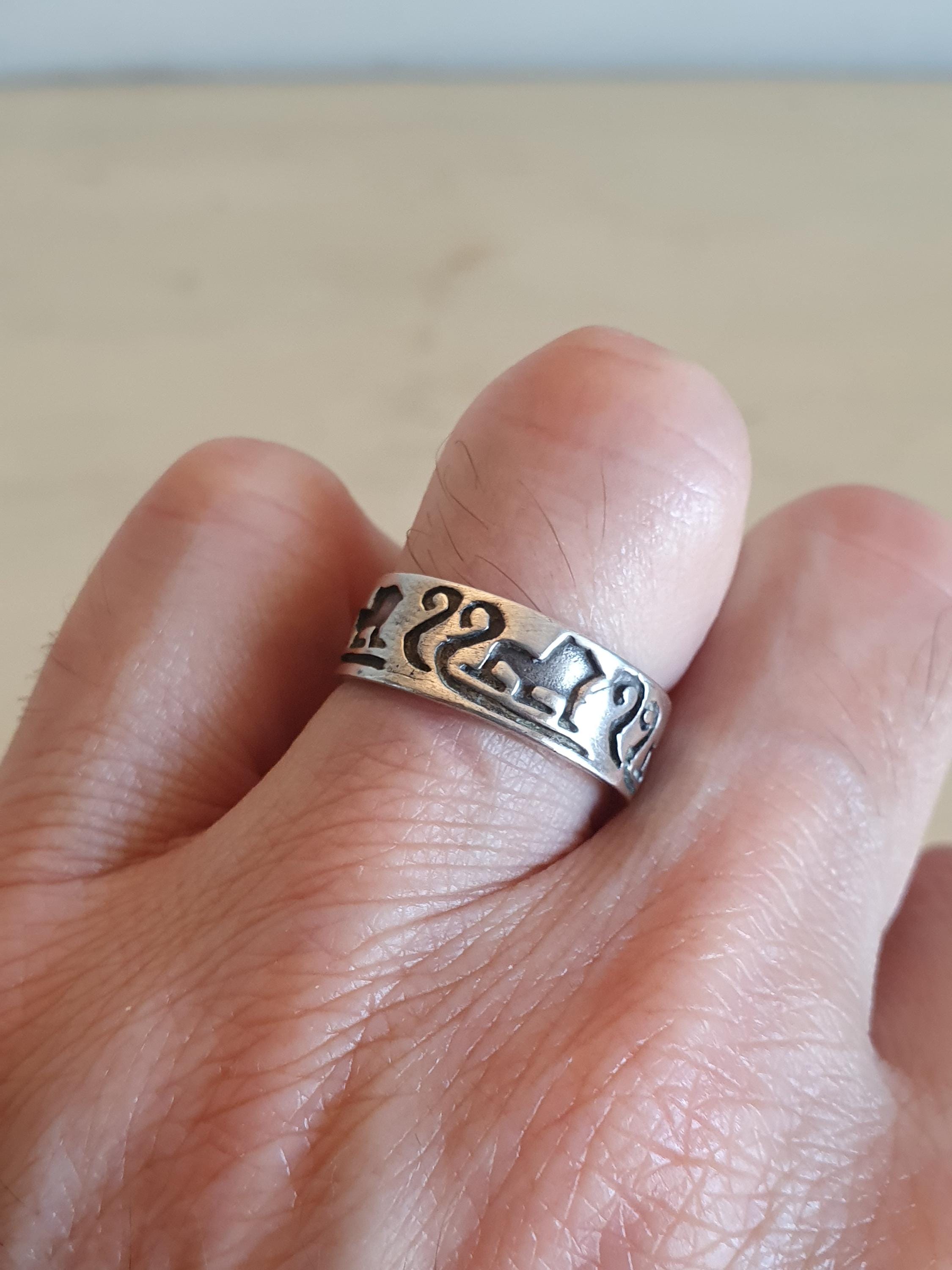 rare bague HERMES ex libris logo taille 53 en argent massif 925 29gr - 58 Facettes